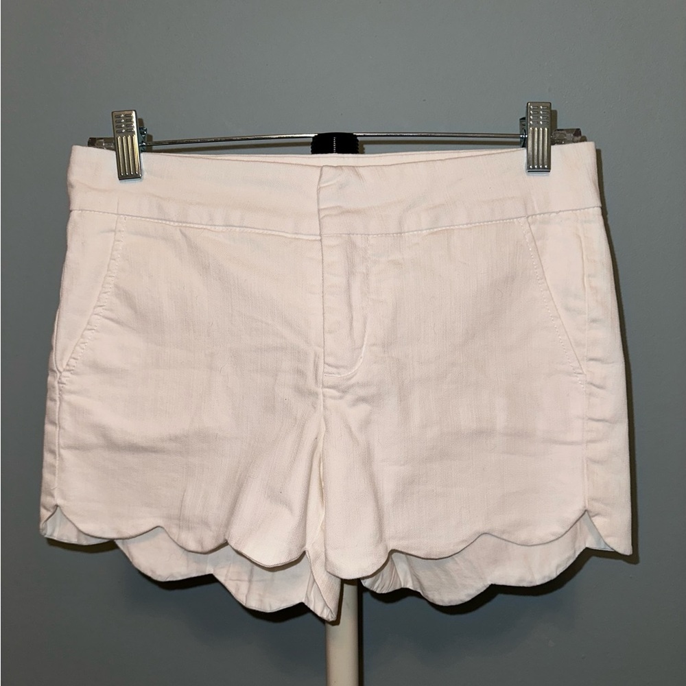 Ruffle cut, white jean shorts